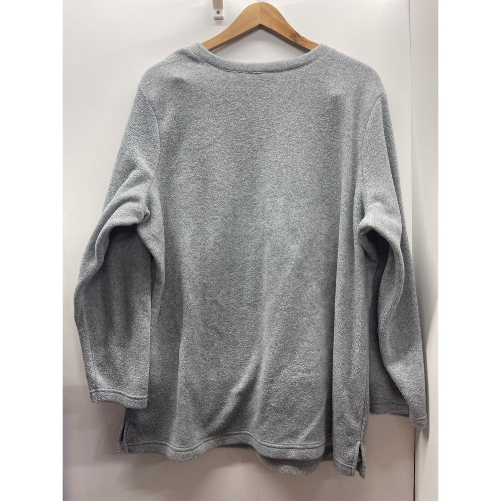 Quacker Factory Christmas Dog Fleece Sweatshirt XL Gray V-Neck Holiday Pullover - Picture 2 of 5